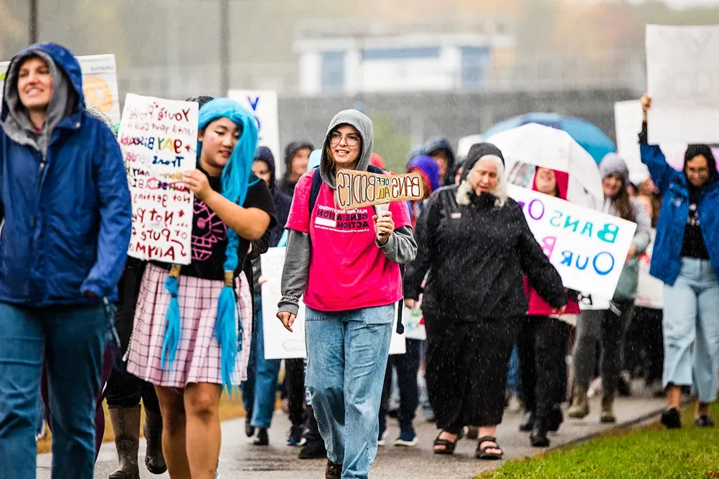 Students walking for the Women's March